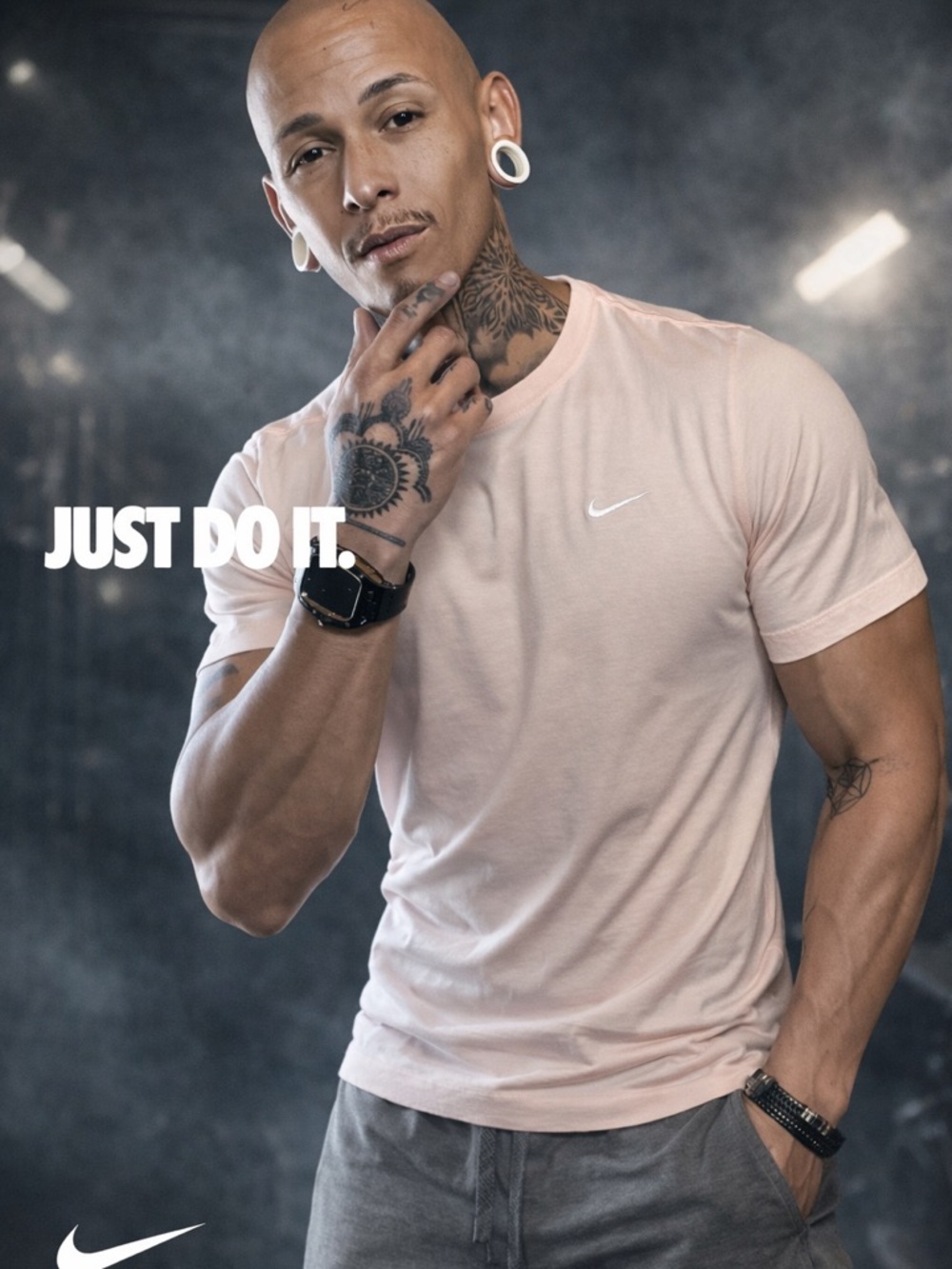 Nike Men’s Light Pink Crew Tee with Embroidered Swoosh